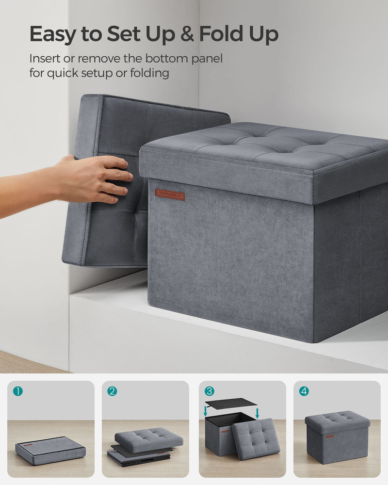 Foldable Storage Ottoman Bench Slate Grey with Padded Seat 31x41x31 cm by Songmics