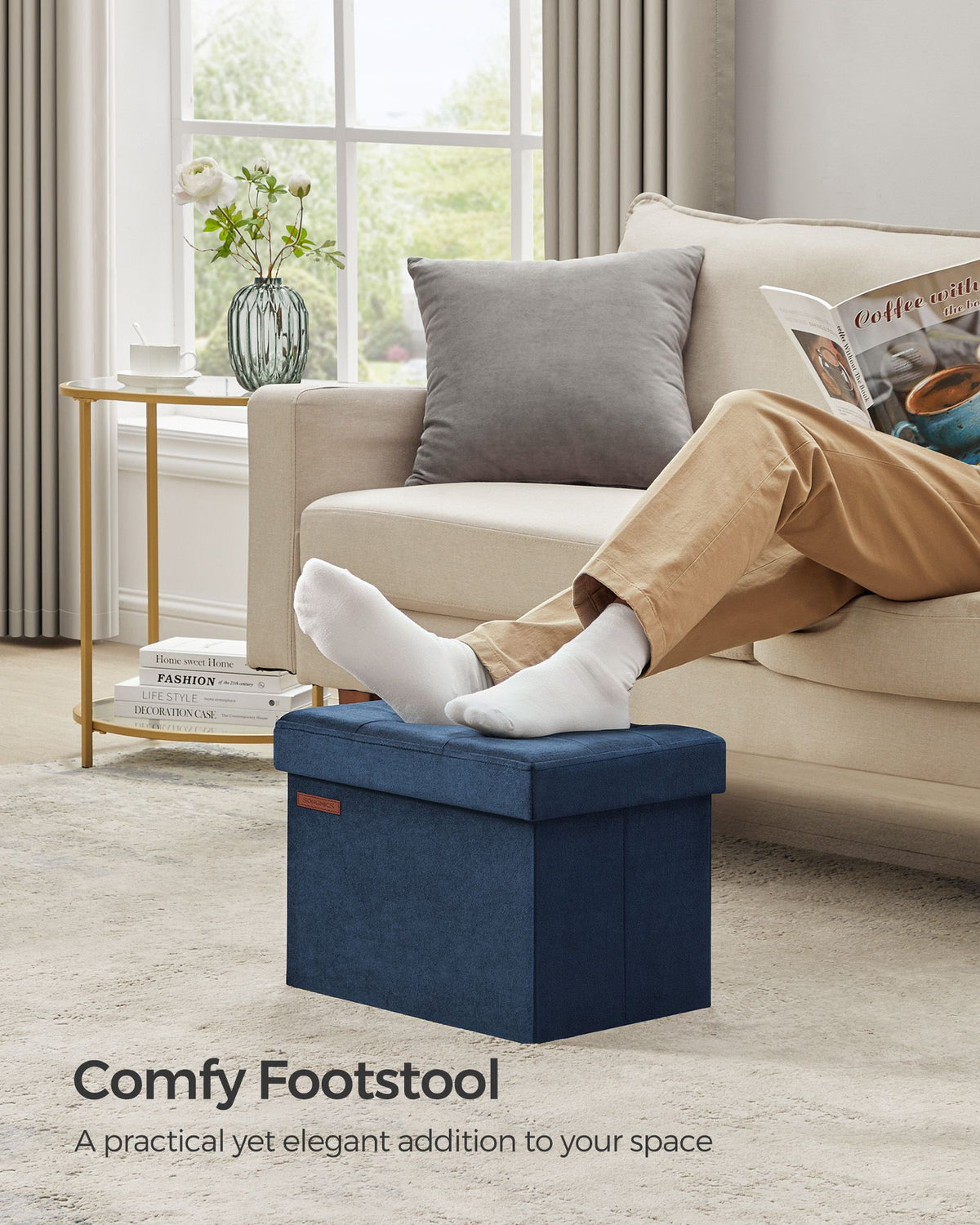 Songmics Foldable Midnight Blue Ottoman Foot Stool | Opal Retail