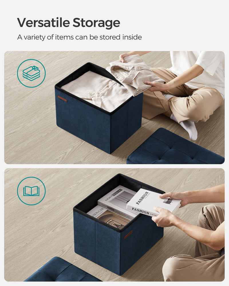Foldable Midnight Blue Ottoman Foot Stool Compact and Space Saving Design by Songmics