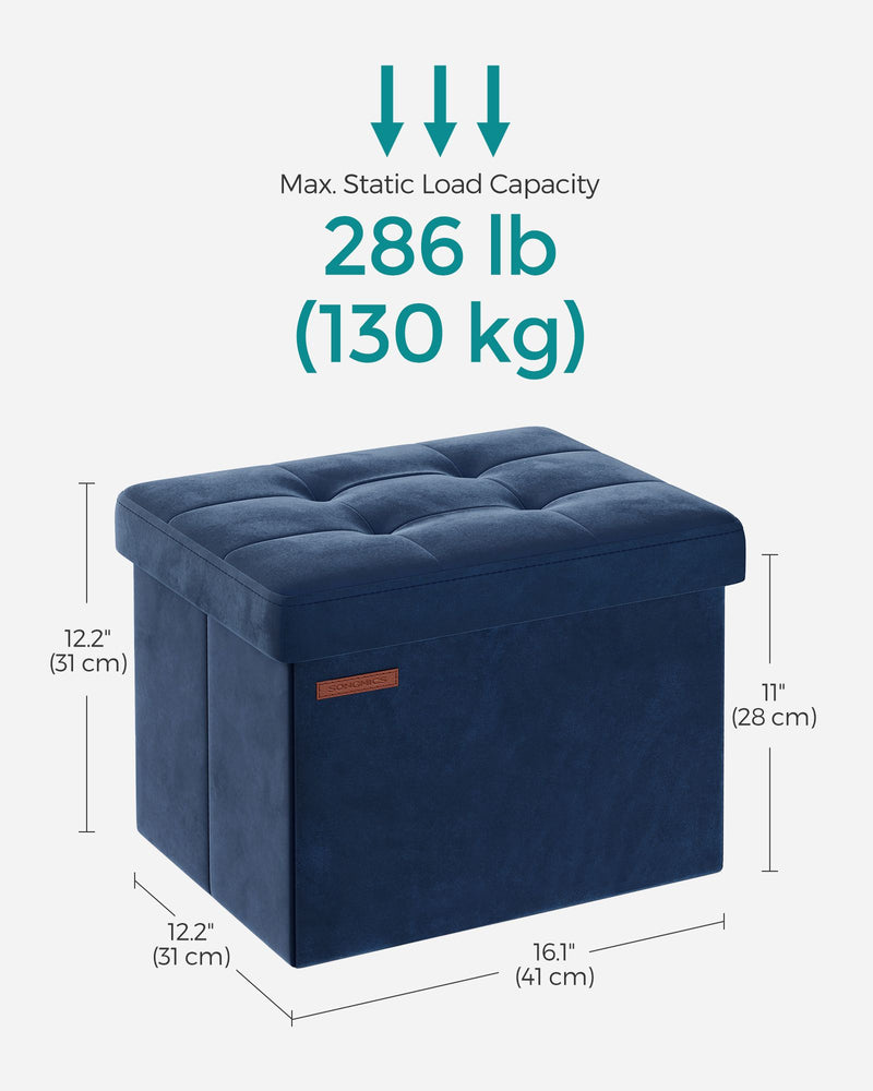 Foldable Midnight Blue Ottoman Foot Stool Compact and Space Saving Design by Songmics