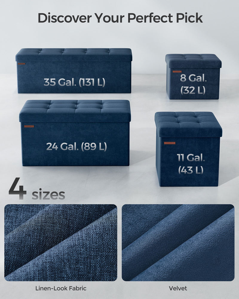 Foldable Midnight Blue Ottoman Foot Stool Compact and Space Saving Design by Songmics