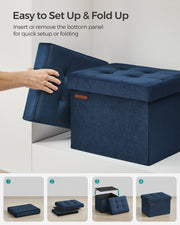 Foldable Midnight Blue Ottoman Foot Stool Compact and Space Saving Design by Songmics