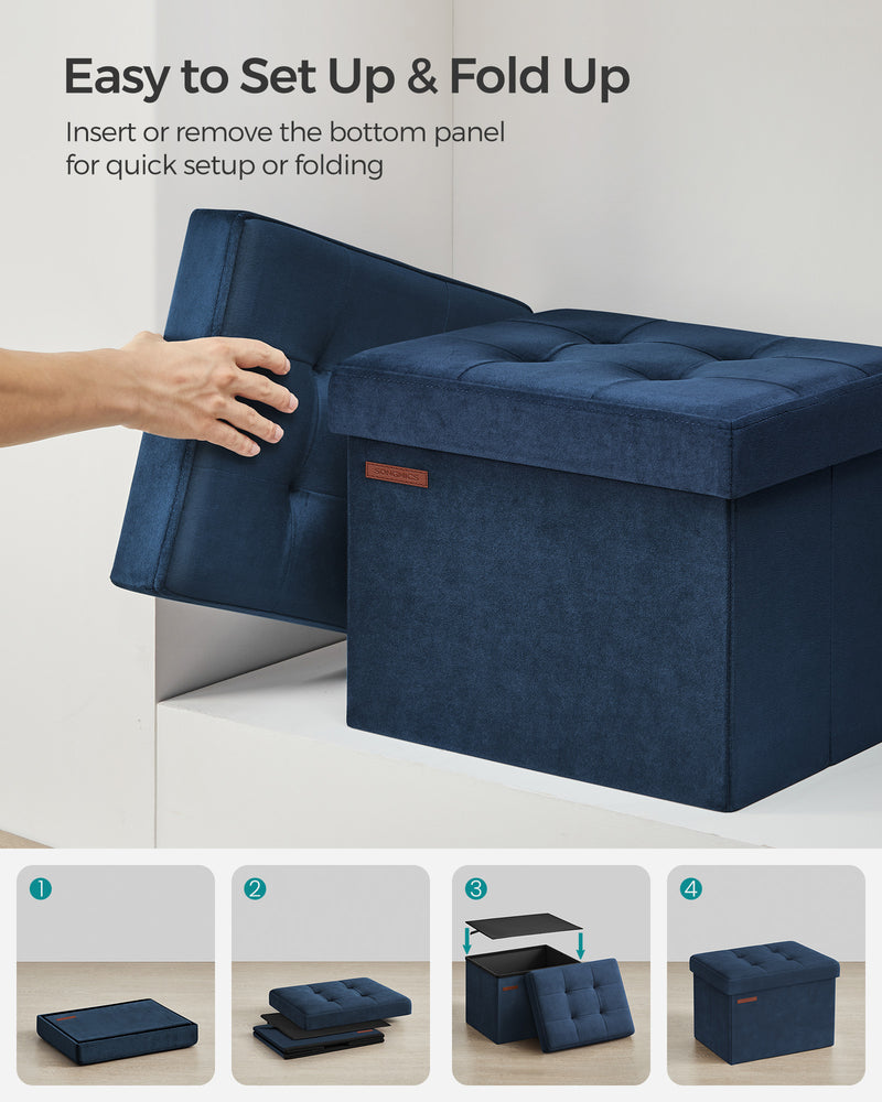 Foldable Midnight Blue Ottoman Foot Stool Compact and Space Saving Design by Songmics