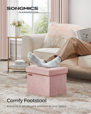 Foldable Storage Ottoman Bench in Jelly Pink with Hidden Compartment 31cm by Songmics
