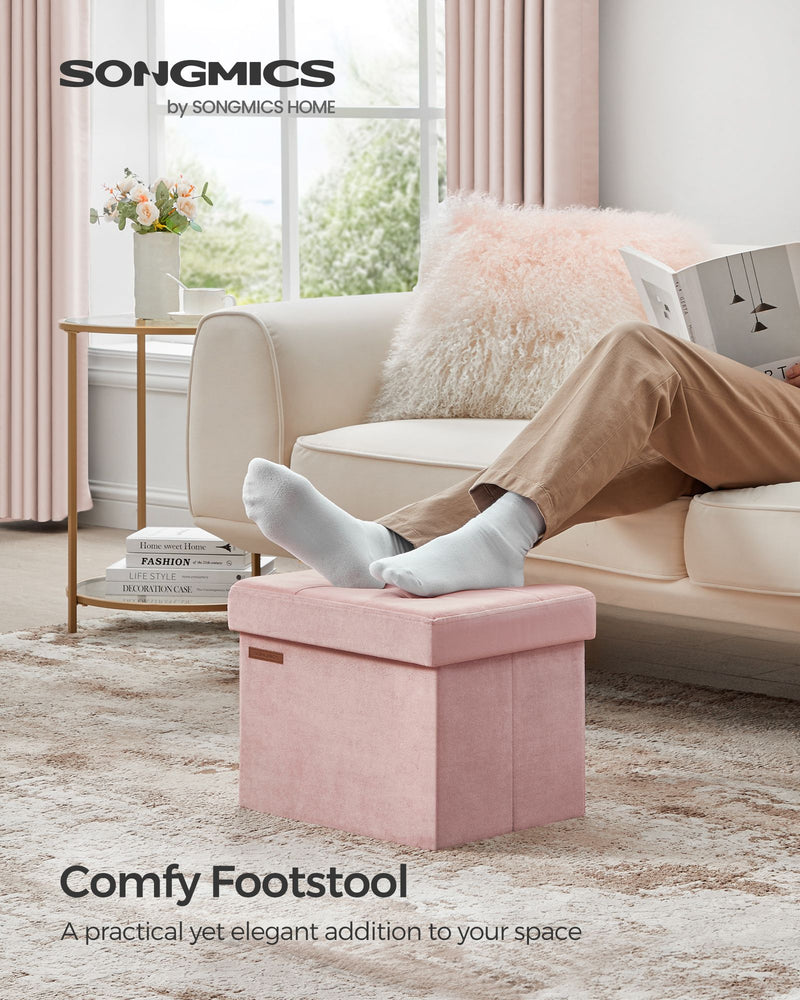 Foldable Storage Ottoman Bench in Jelly Pink with Hidden Compartment 31cm by Songmics