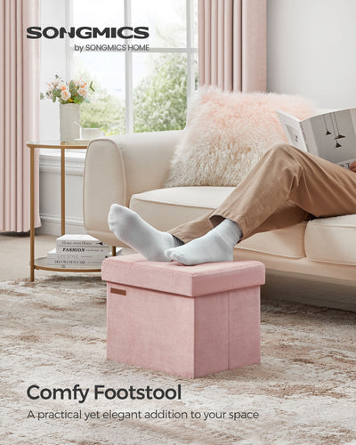 Foldable Storage Ottoman Bench in Jelly Pink with Hidden Compartment 31cm by Songmics