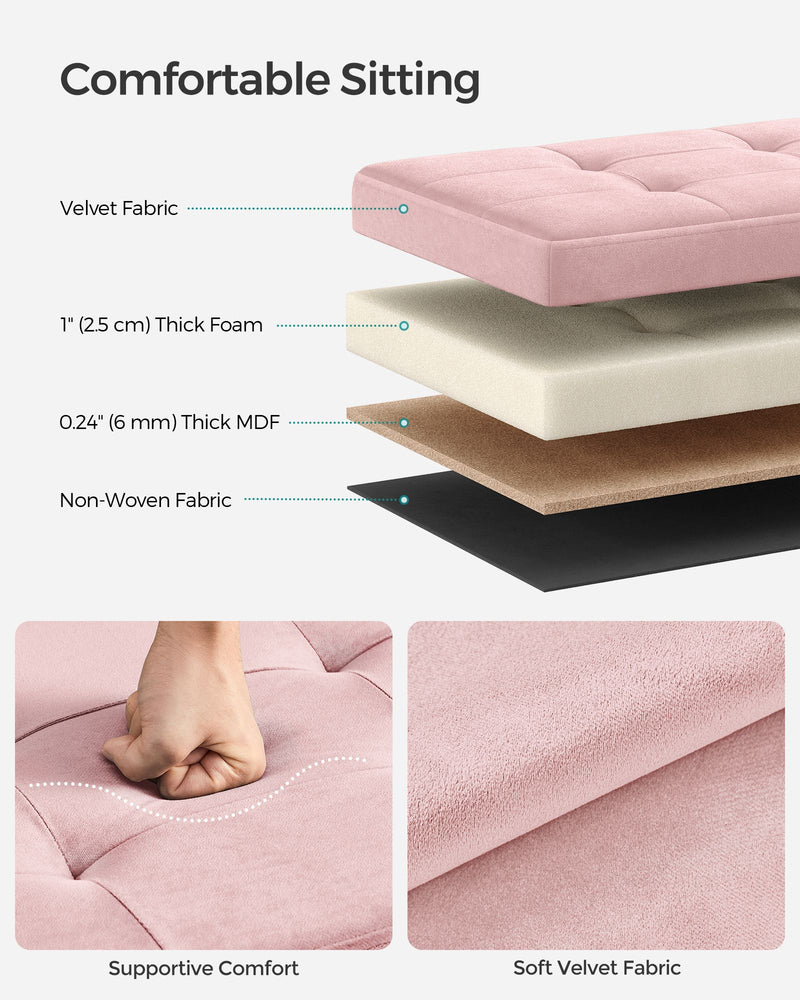 Foldable Storage Ottoman Bench in Jelly Pink with Hidden Compartment 31cm by Songmics