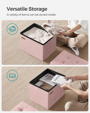 Foldable Storage Ottoman Bench in Jelly Pink with Hidden Compartment 31cm by Songmics