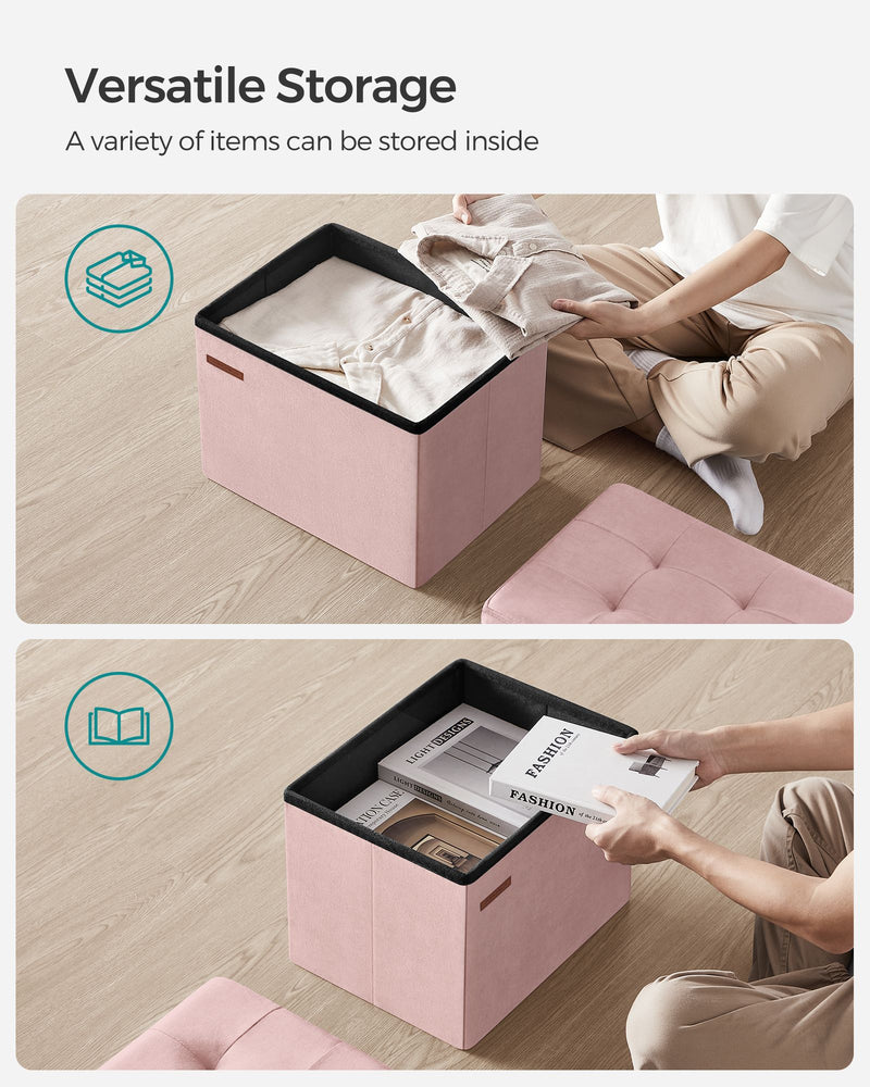 Foldable Storage Ottoman Bench in Jelly Pink with Hidden Compartment 31cm by Songmics