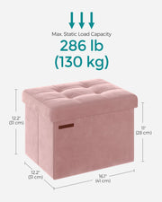 Foldable Storage Ottoman Bench in Jelly Pink with Hidden Compartment 31cm by Songmics