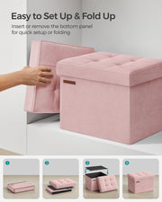 Foldable Storage Ottoman Bench in Jelly Pink with Hidden Compartment 31cm by Songmics