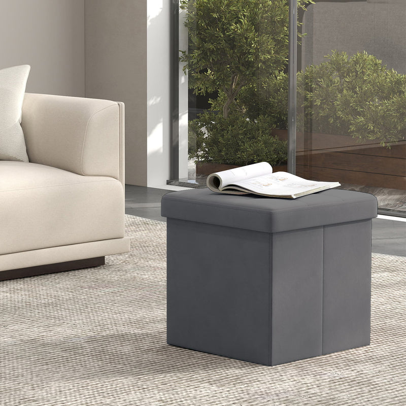 Foldable Storage Ottoman Footstool with Padded Seat 38 cm Small Foot Rest by Songmics