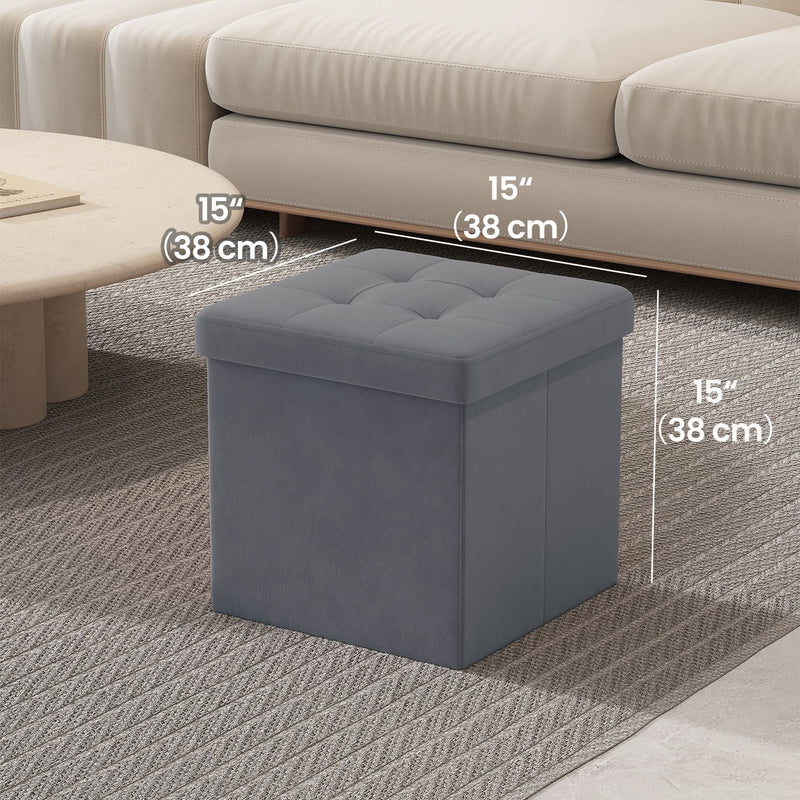Foldable Storage Ottoman Footstool with Padded Seat 38 cm Small Foot Rest by Songmics