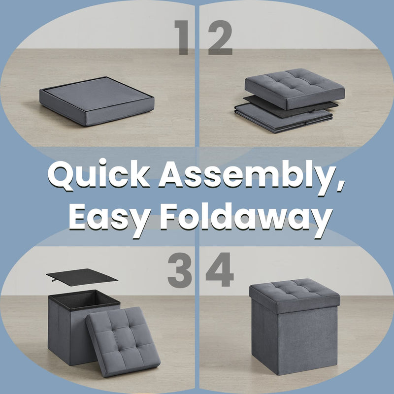 Foldable Storage Ottoman Footstool with Padded Seat 38 cm Small Foot Rest by Songmics