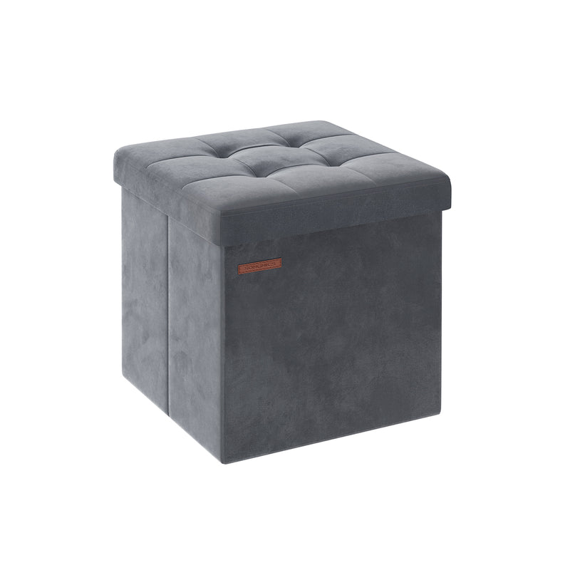 Slate Grey Foldable Storage Ottoman Bench 38x38x38 cm with Padded Seat by Songmics