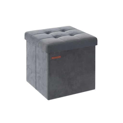 Slate Grey Foldable Storage Ottoman Bench 38x38x38 cm with Padded Seat by Songmics