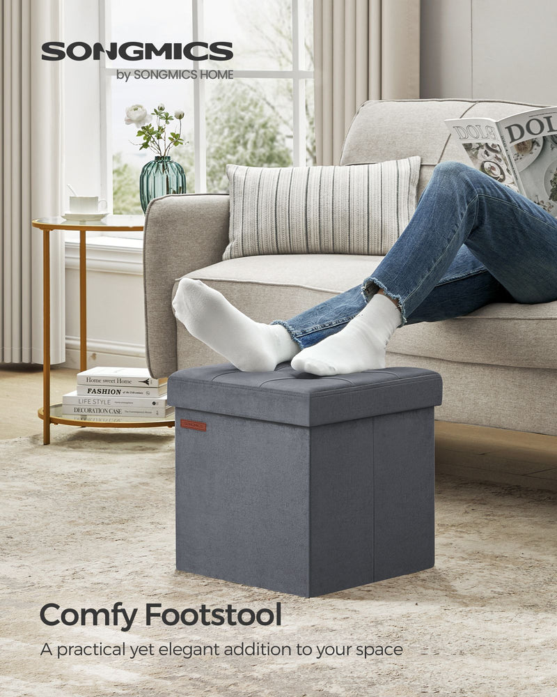 Slate Grey Foldable Storage Ottoman Bench 38x38x38 cm with Padded Seat by Songmics