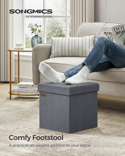 Slate Grey Foldable Storage Ottoman Bench 38x38x38 cm with Padded Seat by Songmics