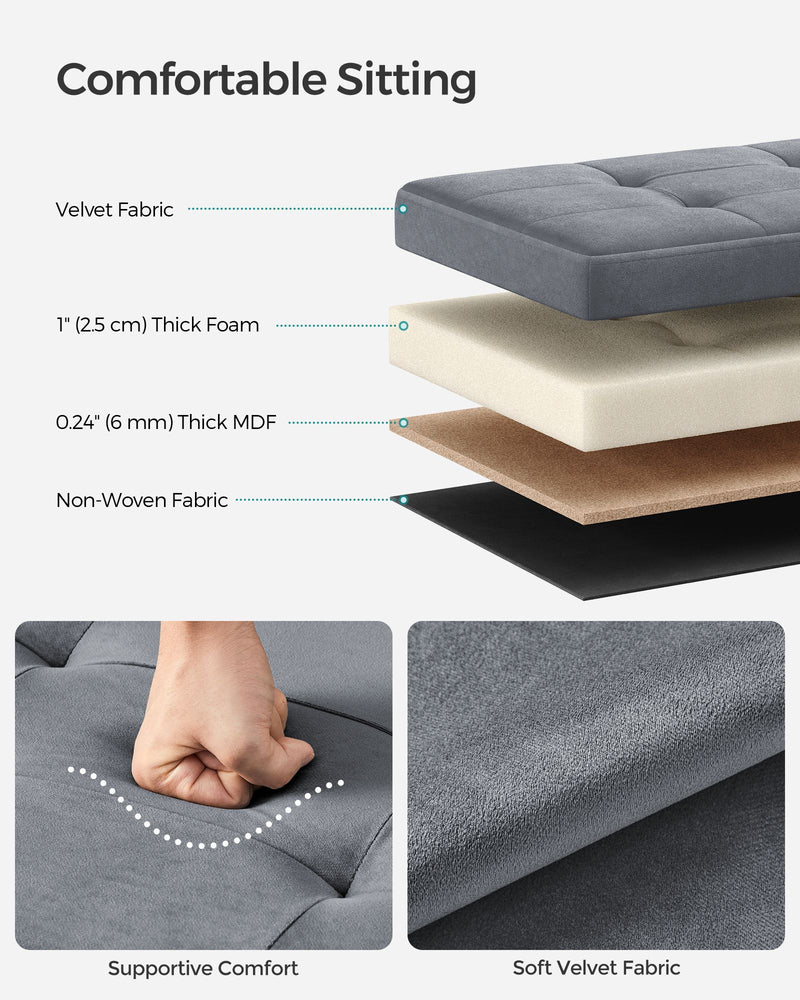 Slate Grey Foldable Storage Ottoman Bench 38x38x38 cm with Padded Seat by Songmics