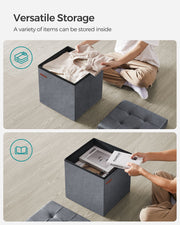 Slate Grey Foldable Storage Ottoman Bench 38x38x38 cm with Padded Seat by Songmics