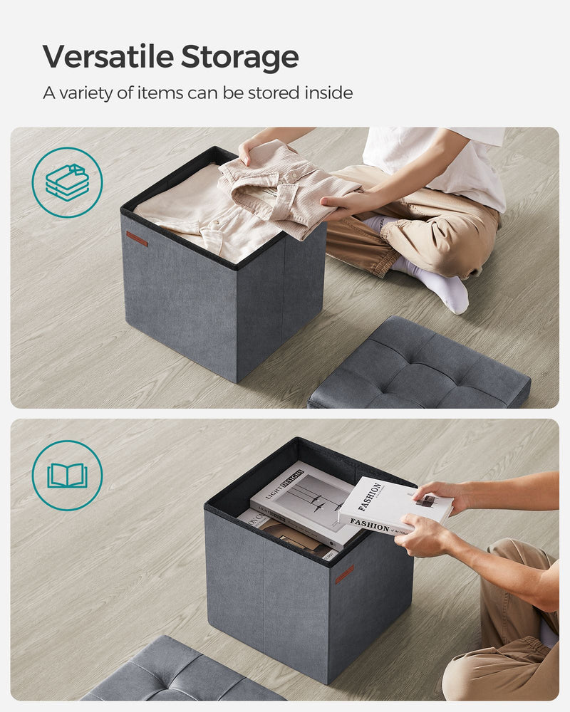 Slate Grey Foldable Storage Ottoman Bench 38x38x38 cm with Padded Seat by Songmics