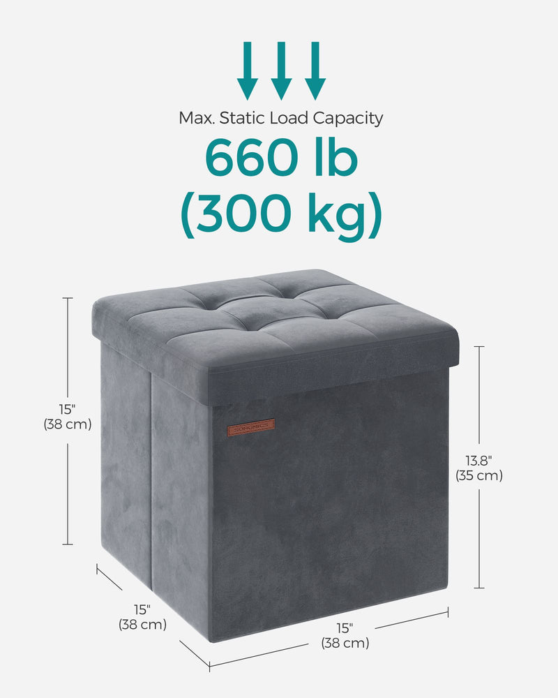 Slate Grey Foldable Storage Ottoman Bench 38x38x38 cm with Padded Seat by Songmics