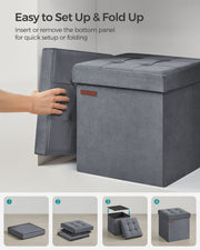 Slate Grey Foldable Storage Ottoman Bench 38x38x38 cm with Padded Seat by Songmics