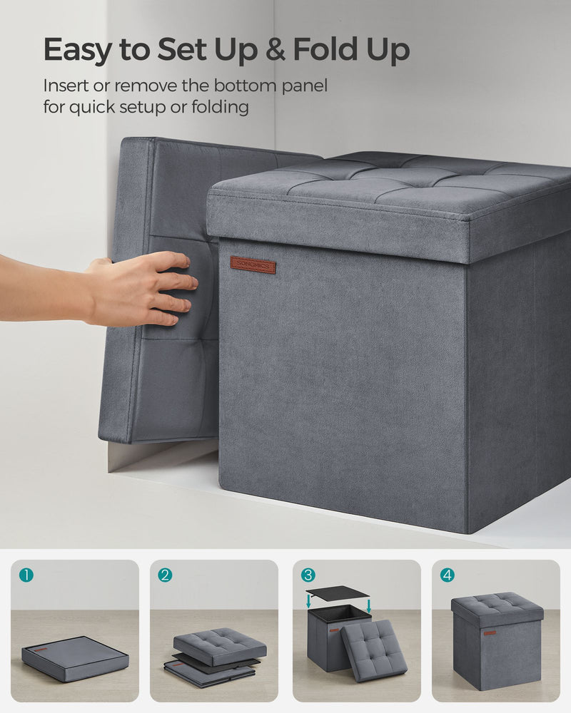 Slate Grey Foldable Storage Ottoman Bench 38x38x38 cm with Padded Seat by Songmics