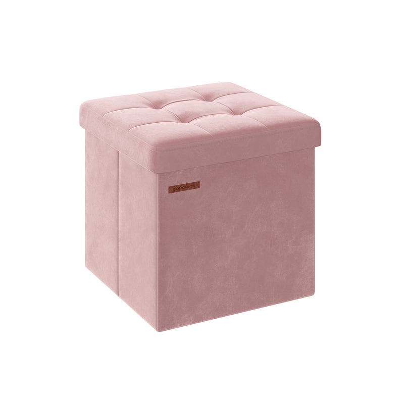 Jelly Pink Foldable Storage Ottoman Bench 38x38x38 cm with Padded Seat by Songmics