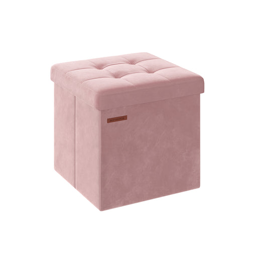 Jelly Pink Foldable Storage Ottoman Bench 38x38x38 cm with Padded Seat by Songmics