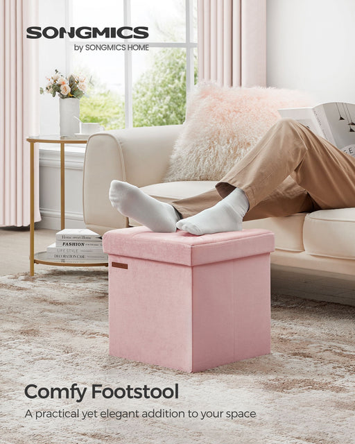 Jelly Pink Foldable Storage Ottoman Bench 38x38x38 cm with Padded Seat by Songmics