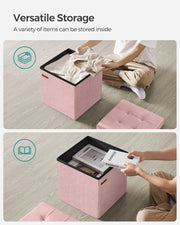 Jelly Pink Foldable Storage Ottoman Bench 38x38x38 cm with Padded Seat by Songmics
