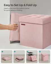 Jelly Pink Foldable Storage Ottoman Bench 38x38x38 cm with Padded Seat by Songmics