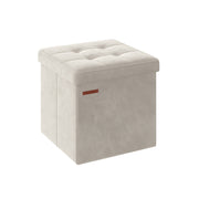 Cream White Foldable Storage Ottoman Bench 38x38x38 cm with Padded Seat by Songmics