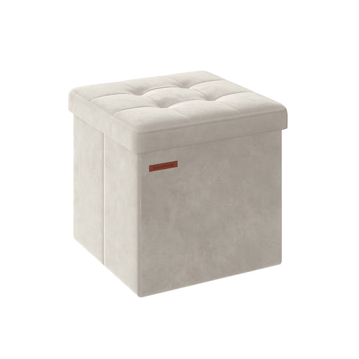 Cream White Foldable Storage Ottoman Bench 38x38x38 cm with Padded Seat by Songmics