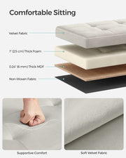 Cream White Foldable Storage Ottoman Bench 38x38x38 cm with Padded Seat by Songmics