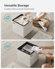 Cream White Foldable Storage Ottoman Bench 38x38x38 cm with Padded Seat by Songmics