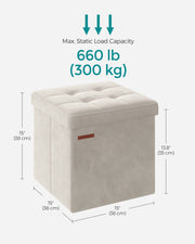 Cream White Foldable Storage Ottoman Bench 38x38x38 cm with Padded Seat by Songmics