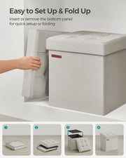 Cream White Foldable Storage Ottoman Bench 38x38x38 cm with Padded Seat by Songmics