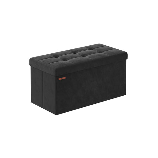 Foldable Storage Ottoman Bench in Ink Black with Padded Seat and Hidden Compartment by Songmics