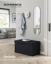 Foldable Storage Ottoman Bench in Ink Black with Padded Seat and Hidden Compartment by Songmics