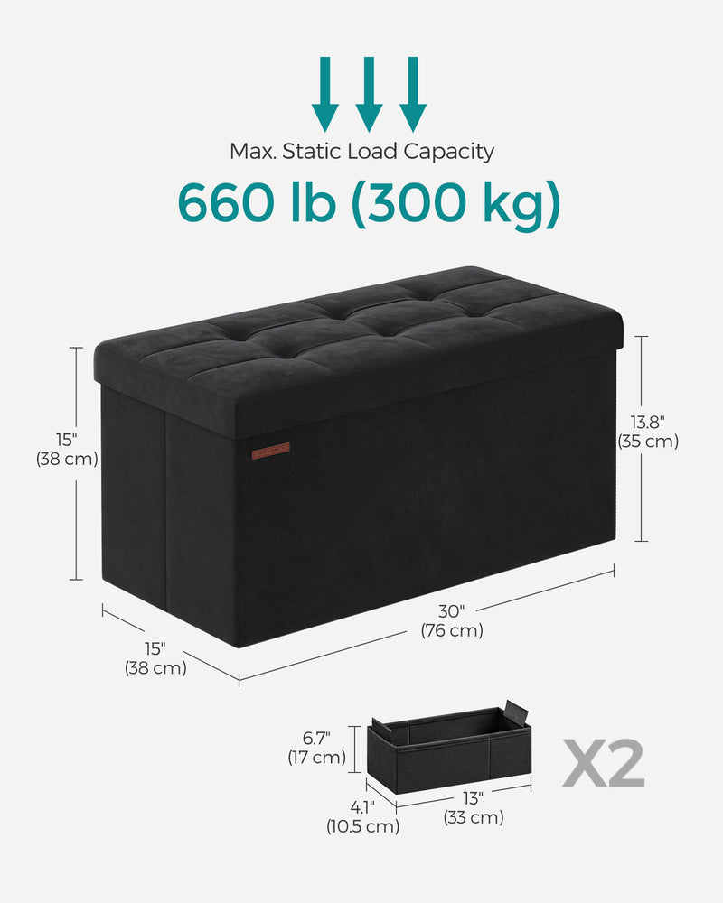 Foldable Storage Ottoman Bench in Ink Black with Padded Seat and Hidden Compartment by Songmics
