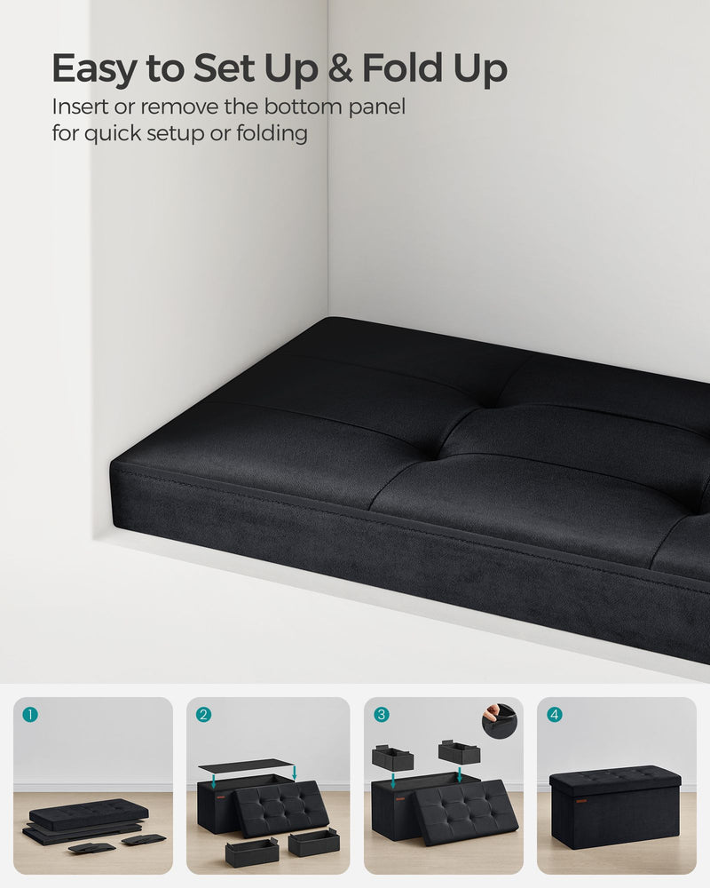 Foldable Storage Ottoman Bench in Ink Black with Padded Seat and Hidden Compartment by Songmics