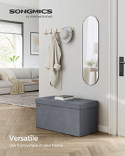 Foldable Storage Ottoman Bench 38 x 76 x 38 cm with Padded Seat and Hidden Compartment by Songmics