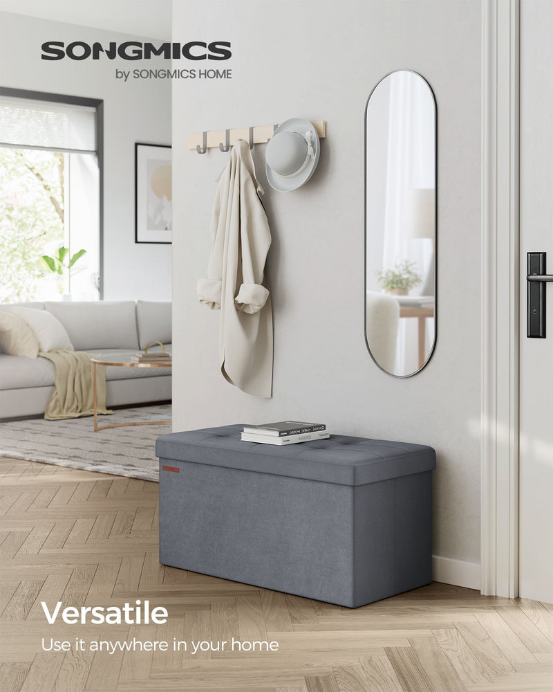 Foldable Storage Ottoman Bench 38 x 76 x 38 cm with Padded Seat and Hidden Compartment by Songmics