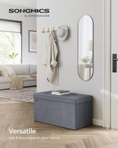 Foldable Storage Ottoman Bench 38 x 76 x 38 cm with Padded Seat and Hidden Compartment by Songmics