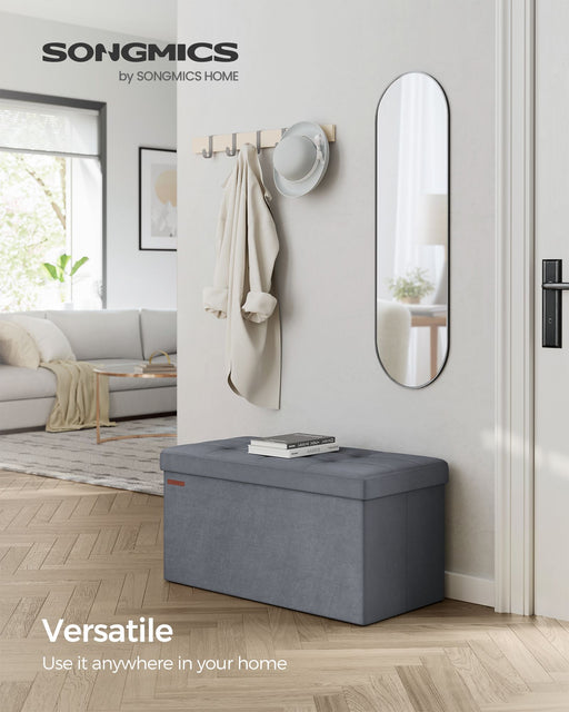 Foldable Storage Ottoman Bench 38 x 76 x 38 cm with Padded Seat and Hidden Compartment by Songmics