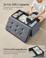 Foldable Storage Ottoman Bench 38 x 76 x 38 cm with Padded Seat and Hidden Compartment by Songmics