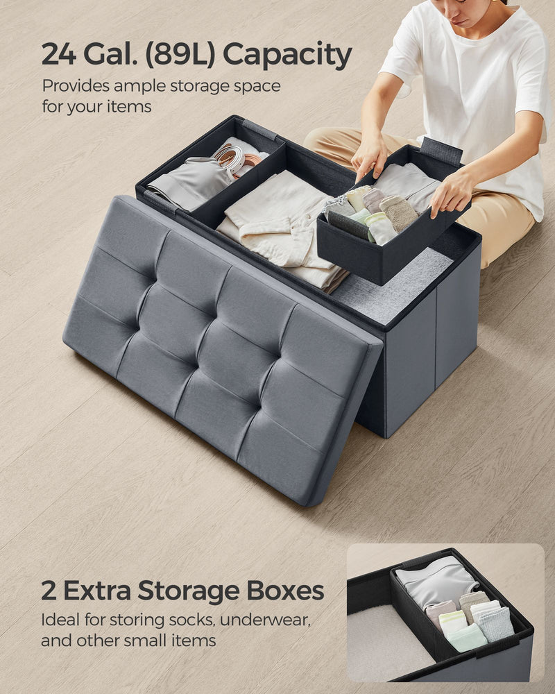 Foldable Storage Ottoman Bench 38 x 76 x 38 cm with Padded Seat and Hidden Compartment by Songmics