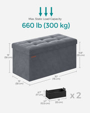 Foldable Storage Ottoman Bench 38 x 76 x 38 cm with Padded Seat and Hidden Compartment by Songmics